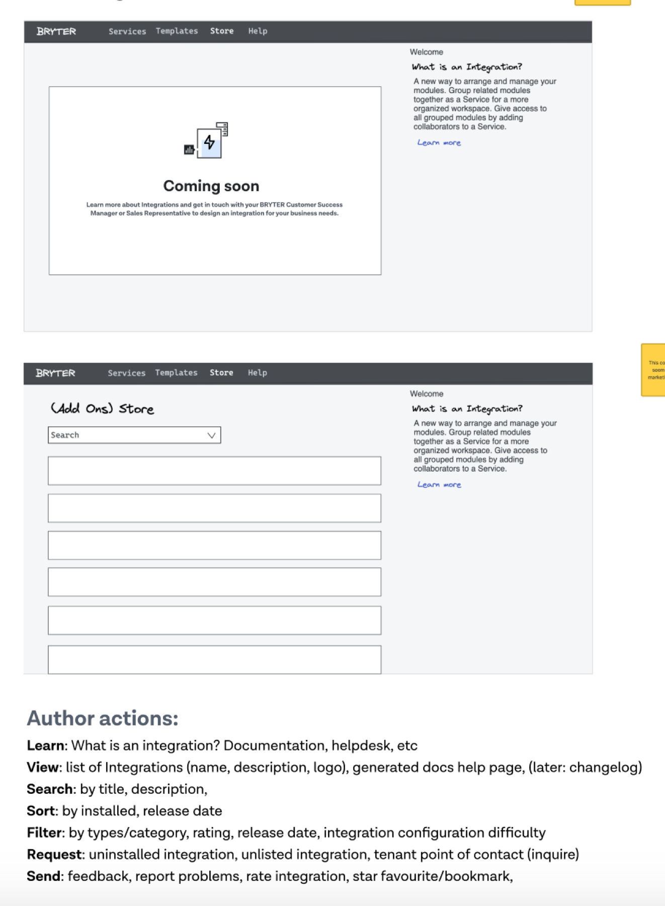 Early low-fidelity iterations of the Add-Ons store page