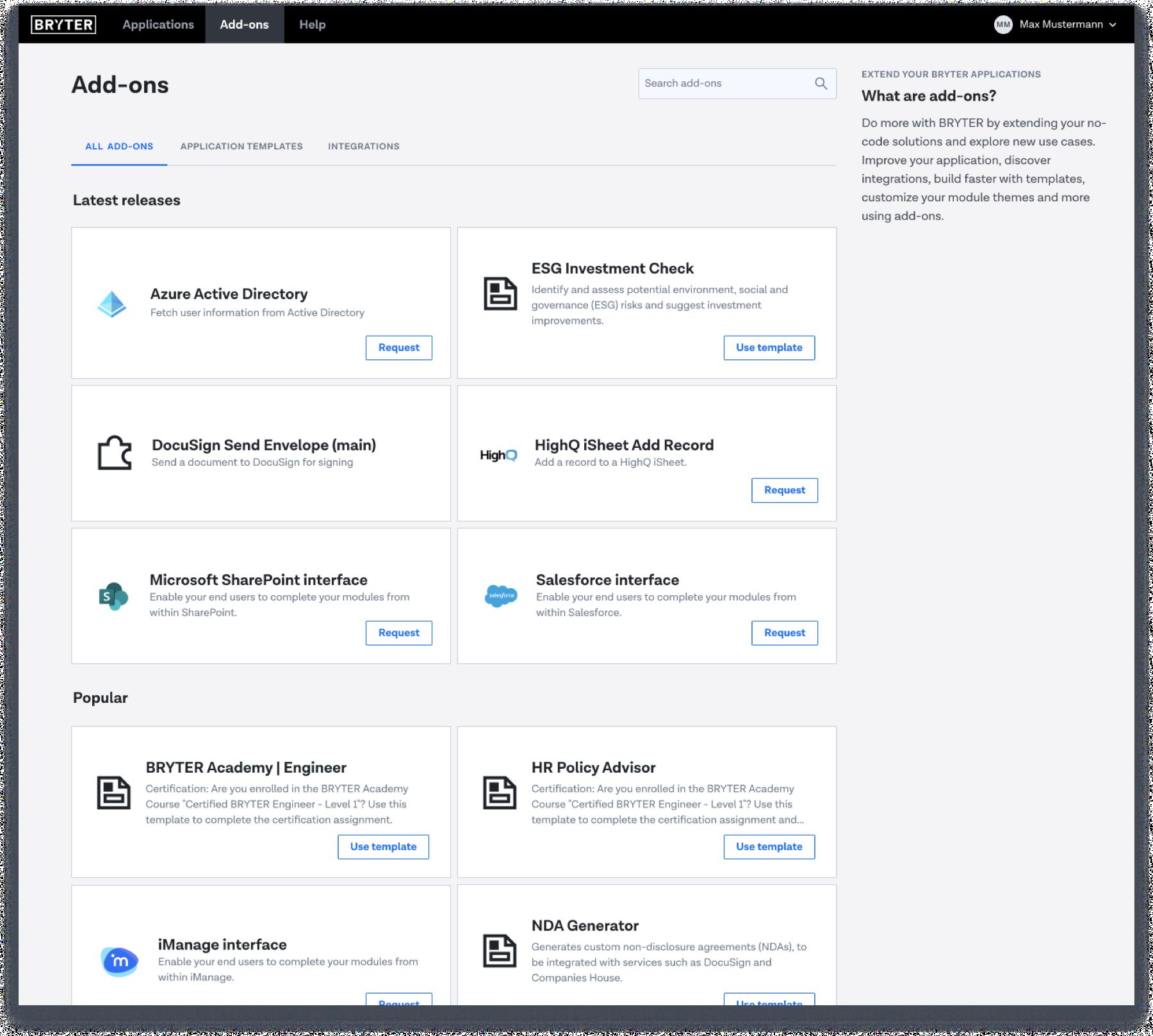 Final shipped Add-Ons page — Latest releases and Popular sections