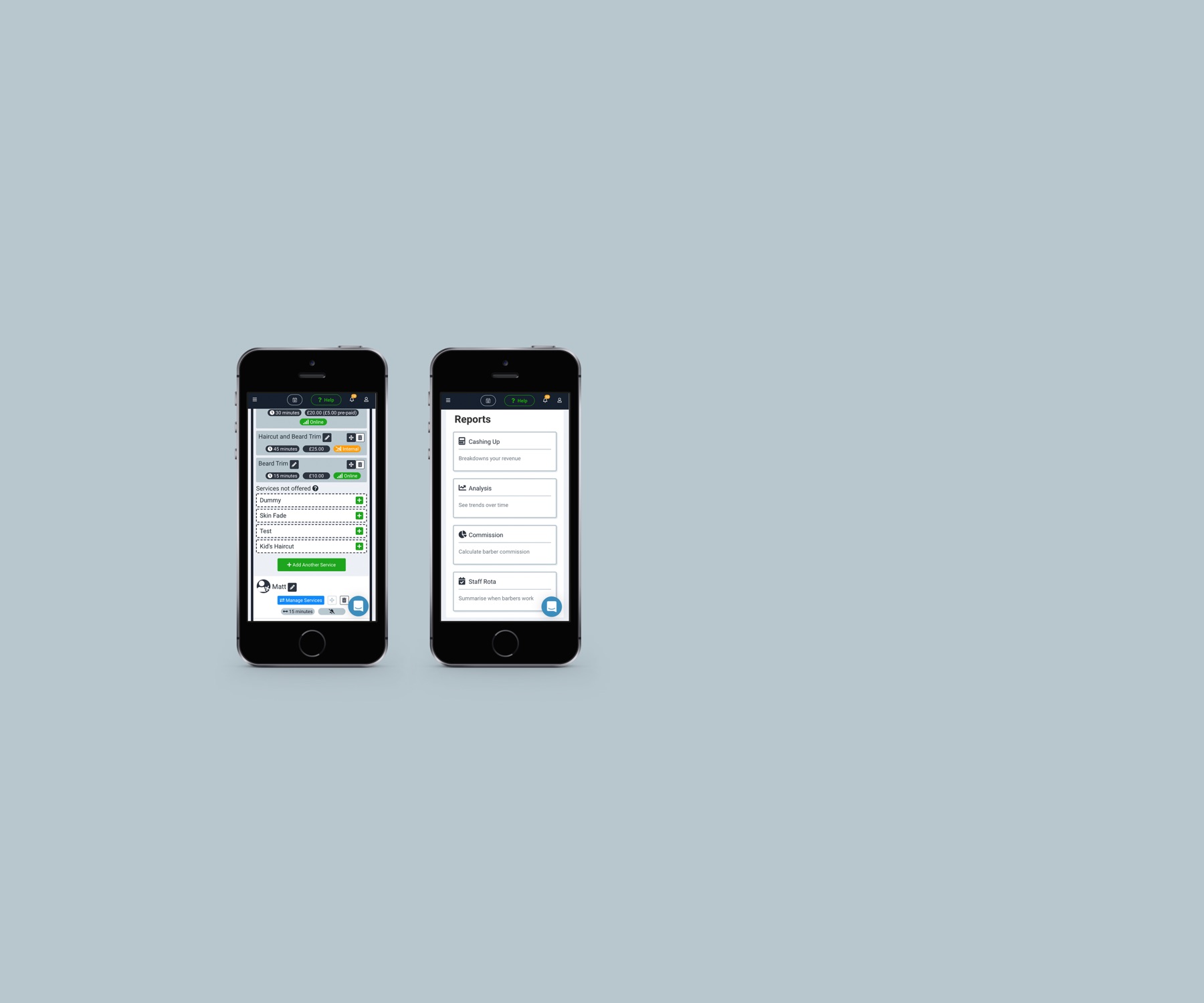 Implemented redesign shown on mobile — services list and reports